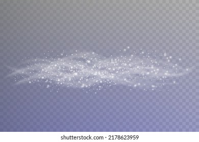 Winter blizzard with sparkles of snow on a transparent background, cold winter wind, cold. Christmas night, holiday illustration.
