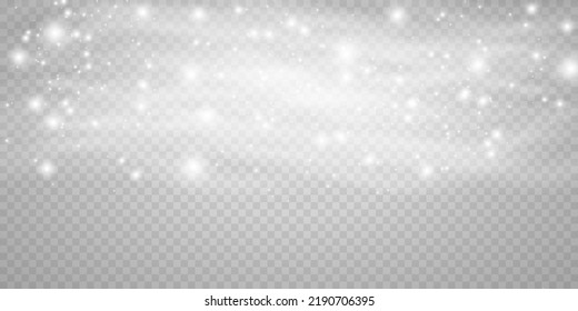 Winter blizzard with sparkles of snow on a transparent background, cold winter wind, cold. Christmas night, holiday illustration.