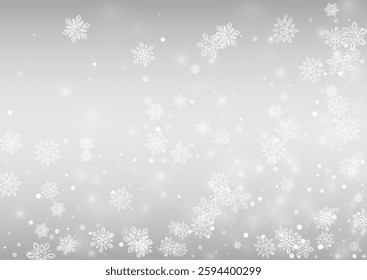 Winter Blizzard Vector Silver Background. Xmas Snow Texture. Gray Falling Pattern. Sky Snowflake Design.