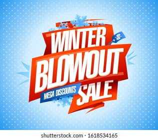 Winter blowout sale, mega discounts, vector banner design template