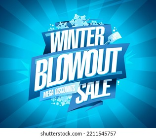 Winter blowout sale, mega discounts, vector web banner mockup