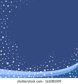 Winter blue abstract background with snowflakes and stars
