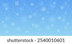 Winter blue background with beautiful snowflakes. Falling snow. Snowfall. Vector illustration.