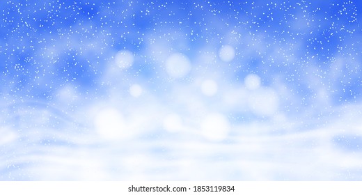 Winter blue background, blizzard. Vector illustration, bokeh effect, EPS10