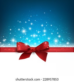 Winterblauer Hintergrund mit kristallklaren Schneeflocken mit Band und Geschenkbogen. Weihnachtsdekoration. Vektorgrafik.