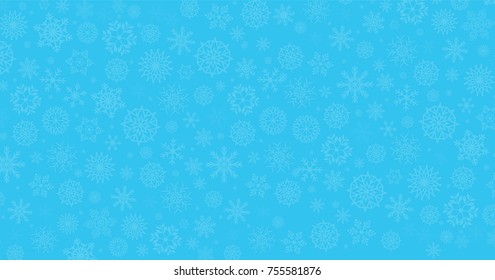 Winter blue background. Fallen snowflakes. Christmas or new year template with space for text. Vector illustration, banner, poster.