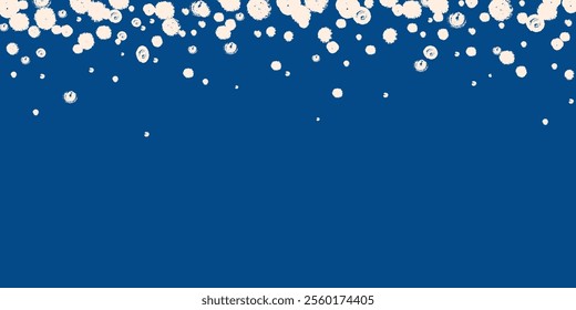 Winter blue background with falling down snow. Brush texture effect and rough edges. Template with copy space for your design.