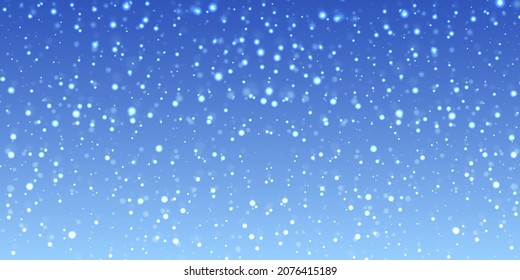 Fondo azul invernal con nieve en caída, ilustración vectorial 3d.