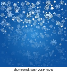 Winter blue Background with falling Snowflakes. Snow Back for Merry Christmas and Happy New Year for banner, card, postcard, event, invitation and over design. Elegant geometric vector illustration.