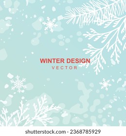 Winter blue background with fir branches and snow. Vector illustration for Merry Christmas and New Year greeting, social media post, poster, mobile app, banner and online advertising