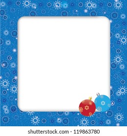 winter blue background, frame wint christmas ball