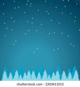 Winter blue background with a gradient. With snow and blue Christmas trees.