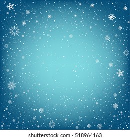 Winter blue background with snow. Christmas and New Year backdrop