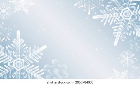 Winter blue background with snowflakes. Beautiful shining snowfalls vector Illustration. Perfect for backdrop, banner, poster, wishes card, advertisement, sale, greeting card, invitation and other.