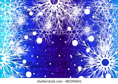 Winter blue background with snowflakes. Christmas vector pattern design for geeting card, wallpaper, backdrop.