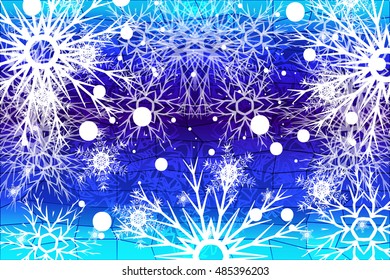 Winter blue background with snowflakes. Christmas vector pattern design for geeting card, wallpaper, backdrop.