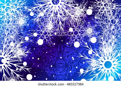 Winter blue background with snowflakes. Christmas vector pattern design for geeting card, wallpaper, backdrop.