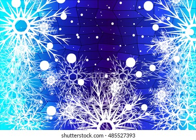 Winter blue background with snowflakes. Christmas vector pattern design for greeting card, wallpaper, backdrop.