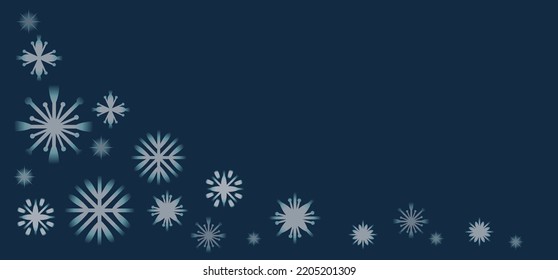 Fondo azul invernal con copos de nieve en la esquina