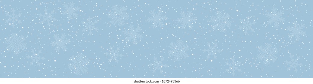 Fondo azul invernal con copos de nieve. Ilustración vectorial. Feliz Navidad y Feliz Año Nuevo diseño de tarjetas de felicitación con nieve blanca sobre fondo azul. Banner de arte de papel de temporada, fondo.