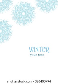 Winter blue background with snowflakes with the words "winter" for cards, banners, covers