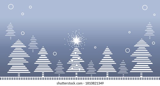 Winterblauer Hintergrund mit stylisierten, weiß gestreiften Weihnachtsbäumen. Kopiert Platz.  Ihr Text hier. Vektorgrafik.