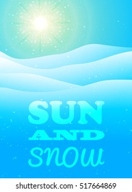 Winter blue background with sun and snow. vector illustration.