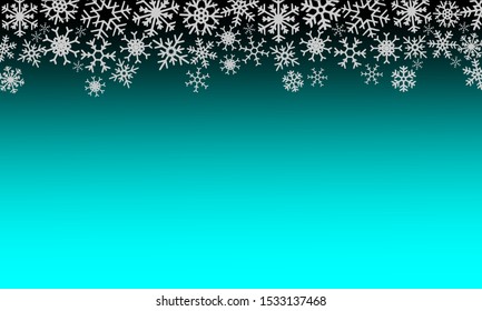 Winter blue background with various silver snowflakes. Vector graphic pattern.