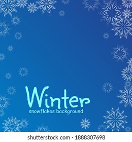 Fondo azul invernal con copos de nieve que caen blancos. Ilustración vectorial de nevada de celebraciones