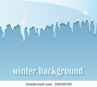 Winter blue background with white icicles hanging 