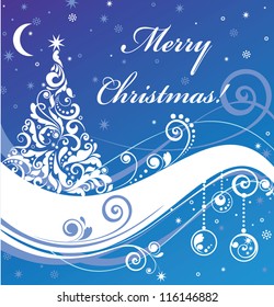 Winter blue background with xmas tree