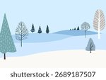 Winter blue banner with pine tree in forest for Merry Christmas and happy new year invitation card