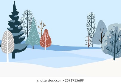 Winter blue banner with pine tree in forest for Merry Christmas and happy new year invitation card
