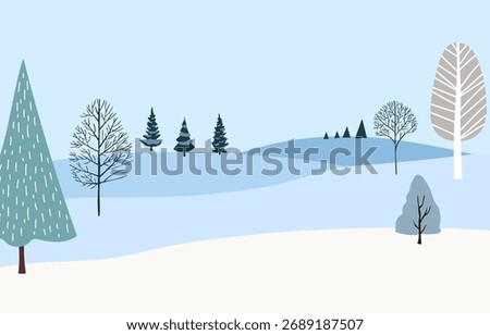 Winter blue banner with pine tree in forest for Merry Christmas and happy new year invitation card