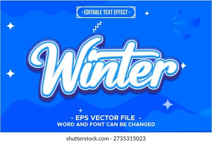 Winter Blue Editable 3D Text Effect with Cool Glossy Typography Vector
