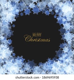 
Winter blue falling snow, dark background, frame, Christmas poster