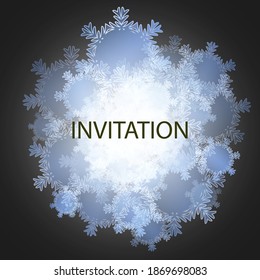 
Winterblauer fallender Schnee, dunkler Hintergrund, Einladung, Weihnachtspost