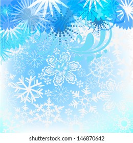 winter blue flower background with snowflakes