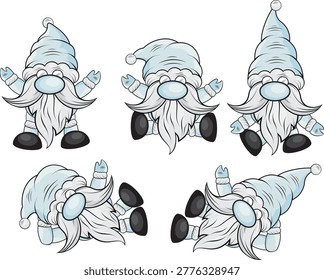 Winter Blue Gnome Bundle Multiple Poses Clipart Holiday Vector
