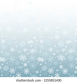 Winter blue gradient Christmas frame with snowflakies and stars, vector eps 8