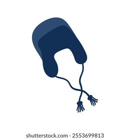 Winter blue hat. Cute hat for winter season on white background. Ushanka hat,  Vector illustration, flat style.