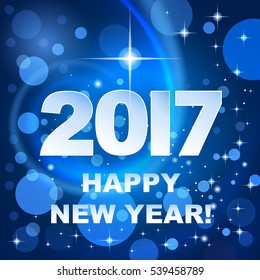 Winter blue holiday background with greetings Happy New Year 2017!

