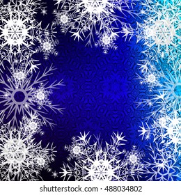 Winter blue, purple background with snowflakes. Christmas vector pattern design for geeting card, wallpaper, backdrop.