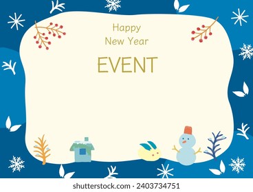 Winter blue sale banner background snowman and rabbit