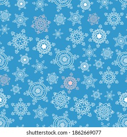 Patrón de copos de nieve sin costura azul invernal. Para el diseño de telas, papel de envoltura y otros fondos.
