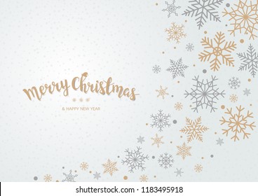 Winter blue sky with falling snow. Snowflake background for Merry Christmas and Happy New Year. Vector illustration