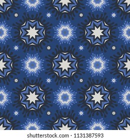 Winter Blue Snowflake Stars Vector Pattern, Geometric Starry Night Background, Christmas Illustration for Fashion Prints, Gift Wrap, Seasonal Apparel, Holiday Scrapbooking, Home Decor & Stationery