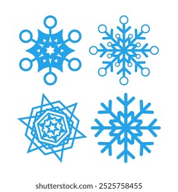 Flocos de neve azul de inverno em um fundo branco.
