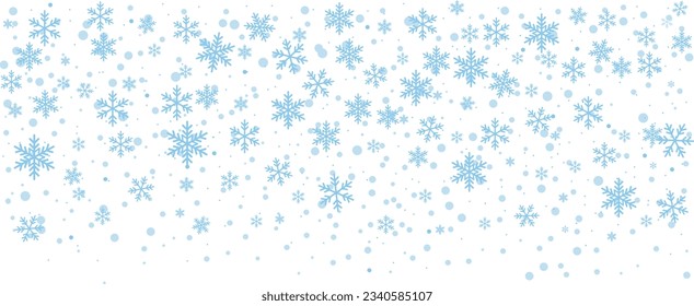 Fondo vectorial de copos de nieve azul invernal. Fondo de Navidad