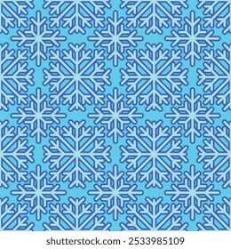 Winter blue snowflakes vector square seamless geometric pattern or texture.
